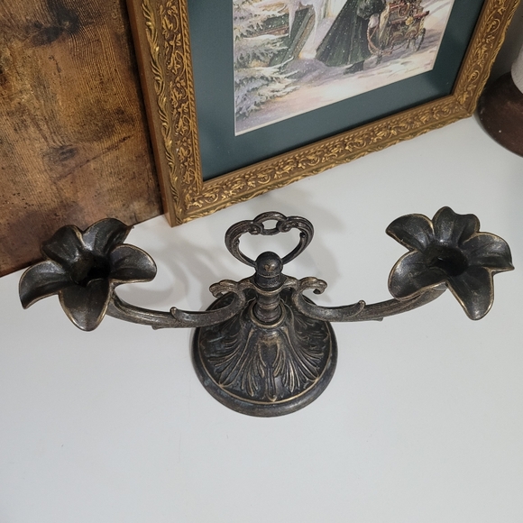 Vintage Brass Candelabra 2 Arm Candle Holder - Picture 5 of 9